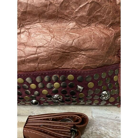 Treska Boho Studded Burgundy Western Tote Bag Purse - Picture 5 of 9